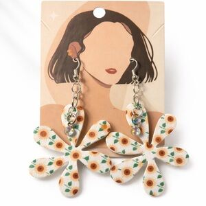 Sunflower Flower Power Dangle Earrings‎ Cute Hippie Bohemian Statement